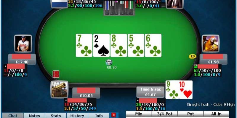 Bàn chơi Poker với 5 lá bài chung 